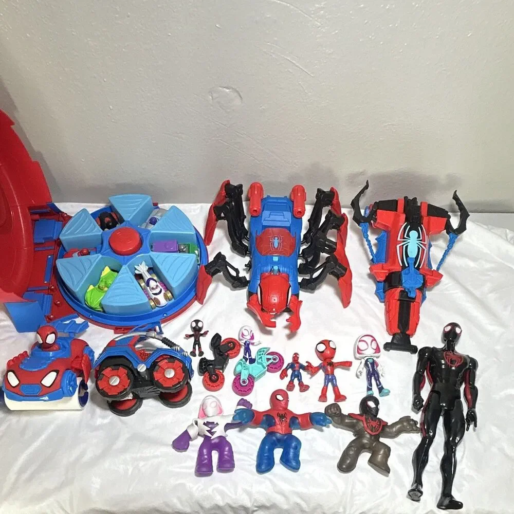 Marvel Spider-Man Mixed Lot 10+ Plastic Figures & Vehicles Miles Morales Gwen